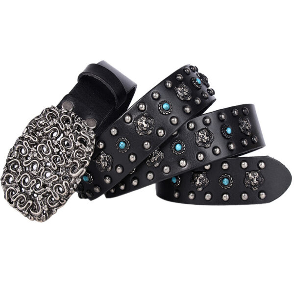 Ceinture gothique pour homme avec perles bleues et rivets de tigre