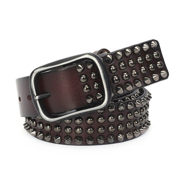 Ceinture cloutée cuir café - Modèle VIRGILE